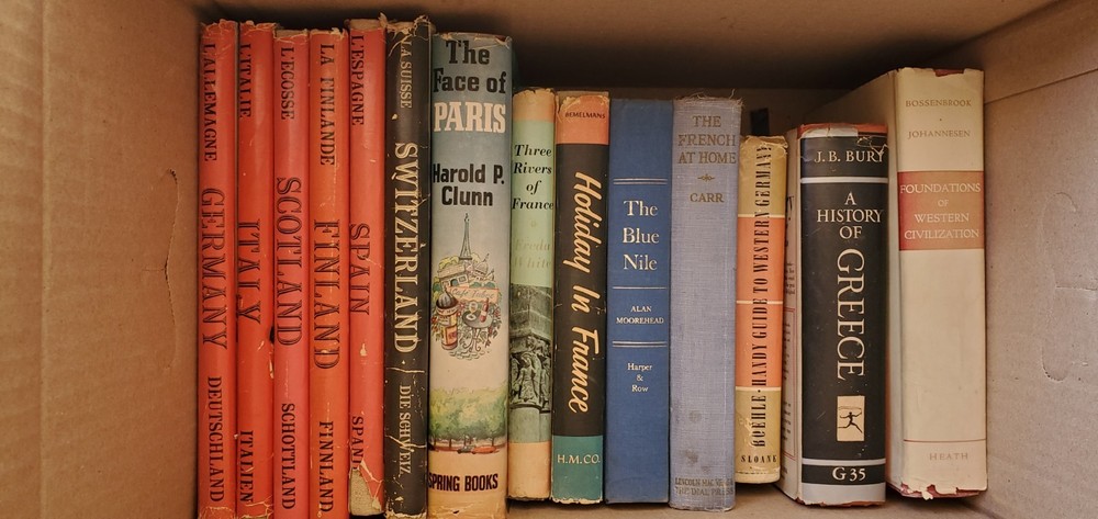 Old Travel Book Lot Antique Vintage Shelf Home Decor Staging Set Old Books