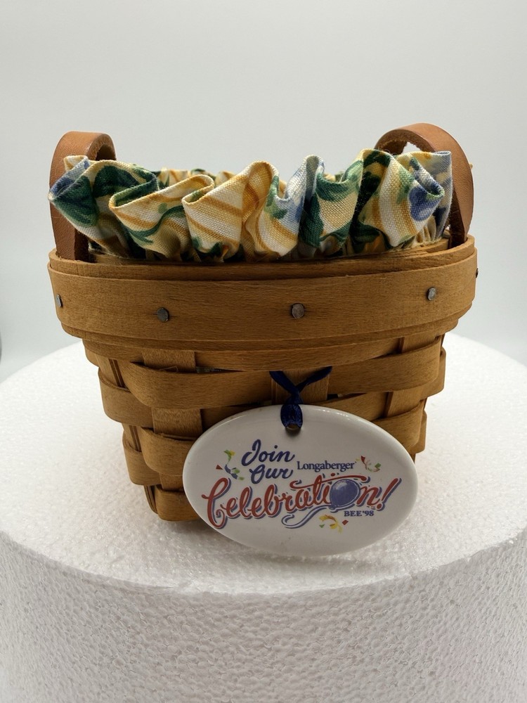 1998 Longaberger 25th Anniversary Bee Basket With Liner & Protector signed Mini