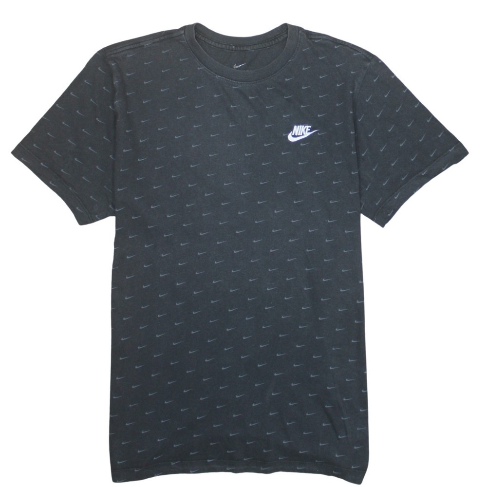 Nike Mens T Shirt Black Dri Fit All Over Swoosh Graphic Logo Sports Top L