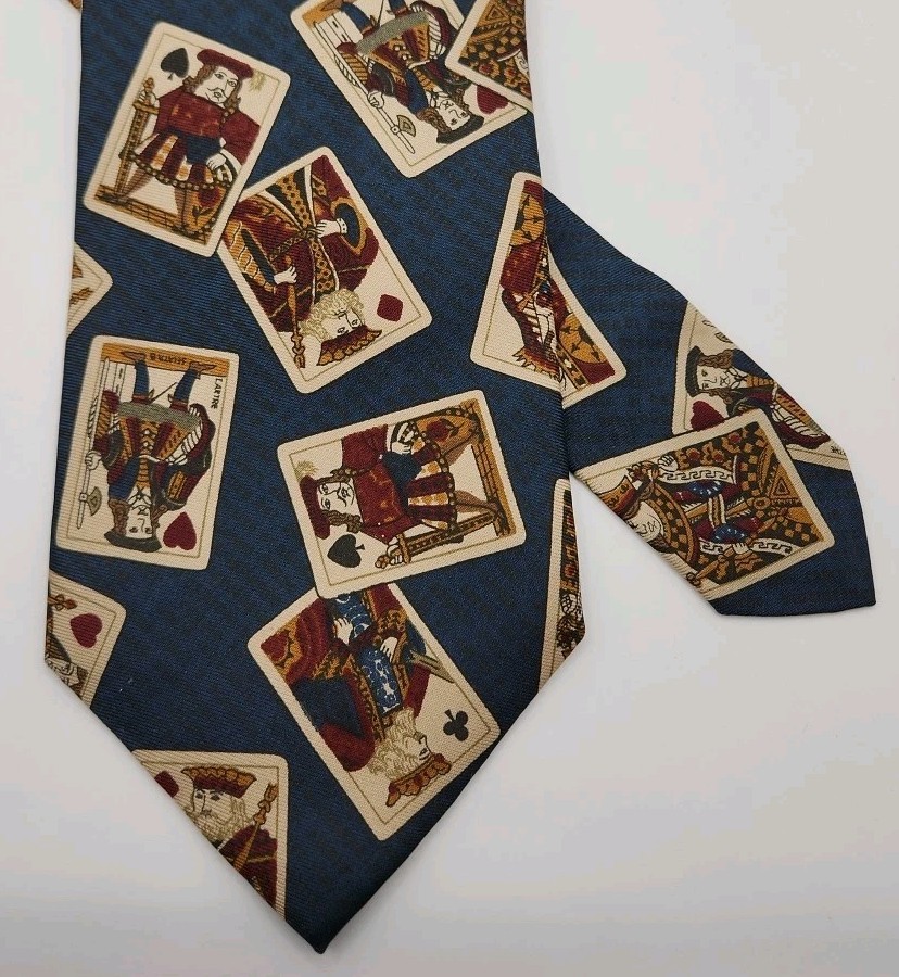 NWT Vintage Banana Republic Blue Tie Silk Playing Cards Poker 57 1/2