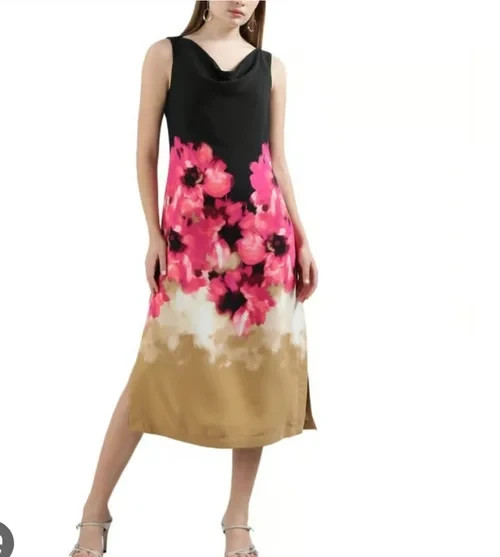 DKNY by Donna Karan Floral Woven Cowl Neck Sleeveless Midi A-Line Dress Size 6P