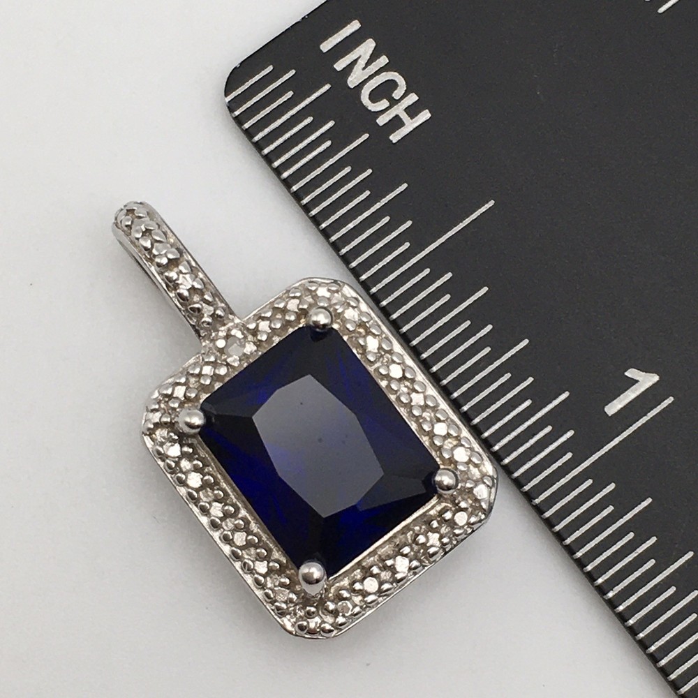 Vintage ROSS SIMONS Sterling Silver Blue Lab Sapphire Pendant Marked 925 3g #71