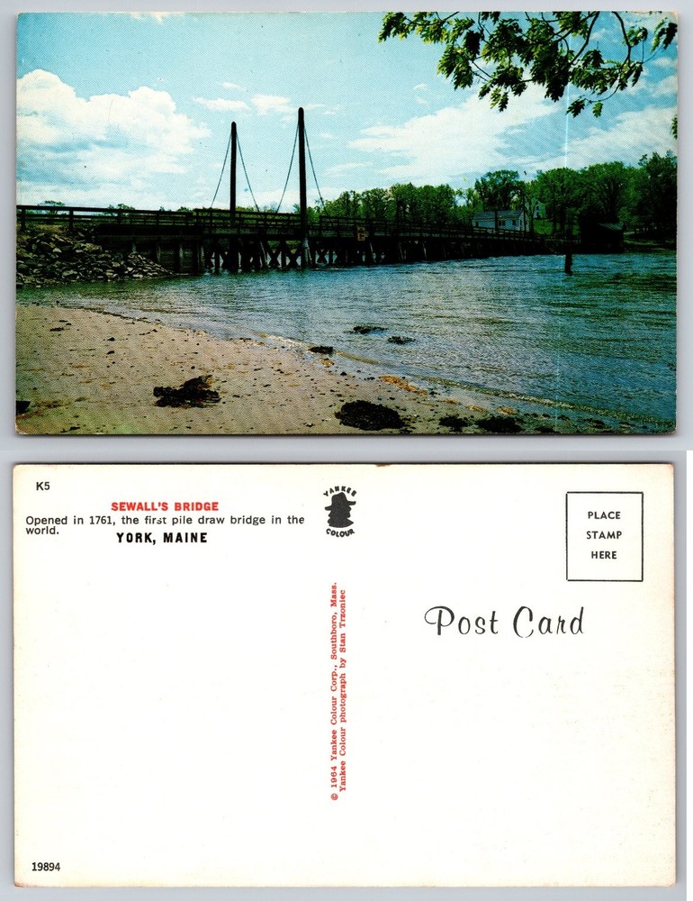 Sewall's Bridge York Maine 1964 Vintage Postcard First Pile Draw Bridge