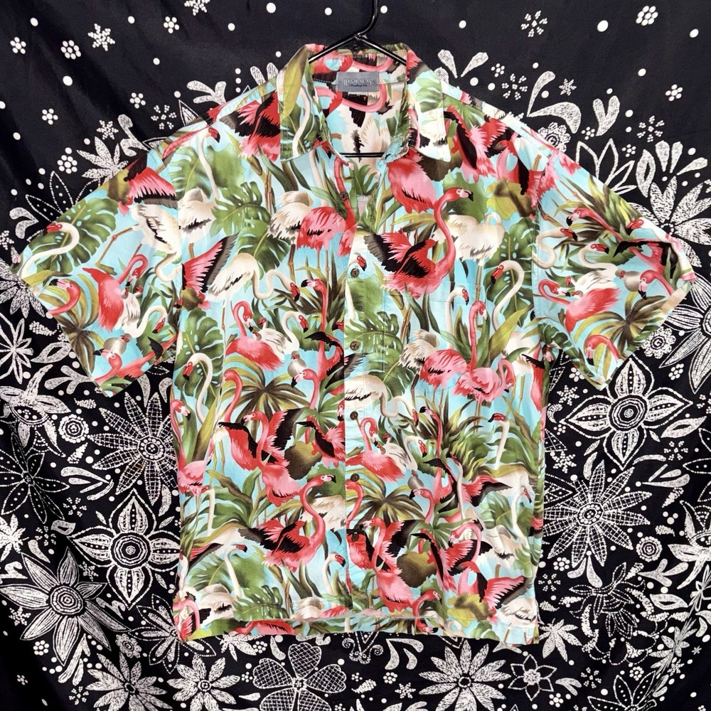 Vintage High Seas Trading Co. USA Men’s AOP Flamingo And Foliage Shirt Size M