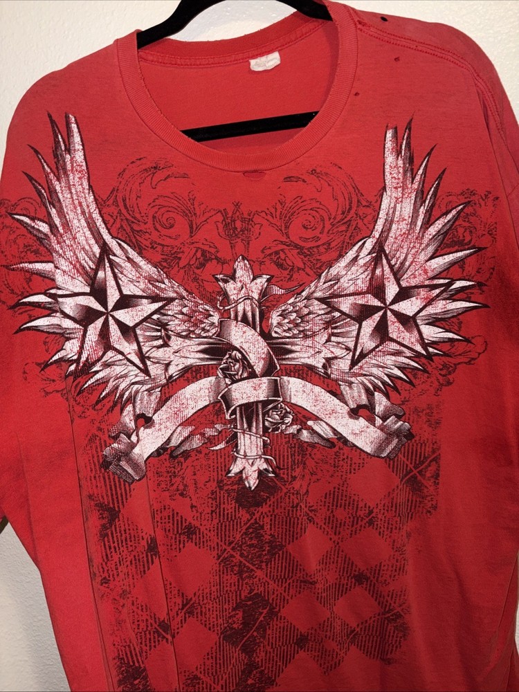 Y2k 00s Stars And Wings Affliction Style Grunge Graphic, Small Character Holes