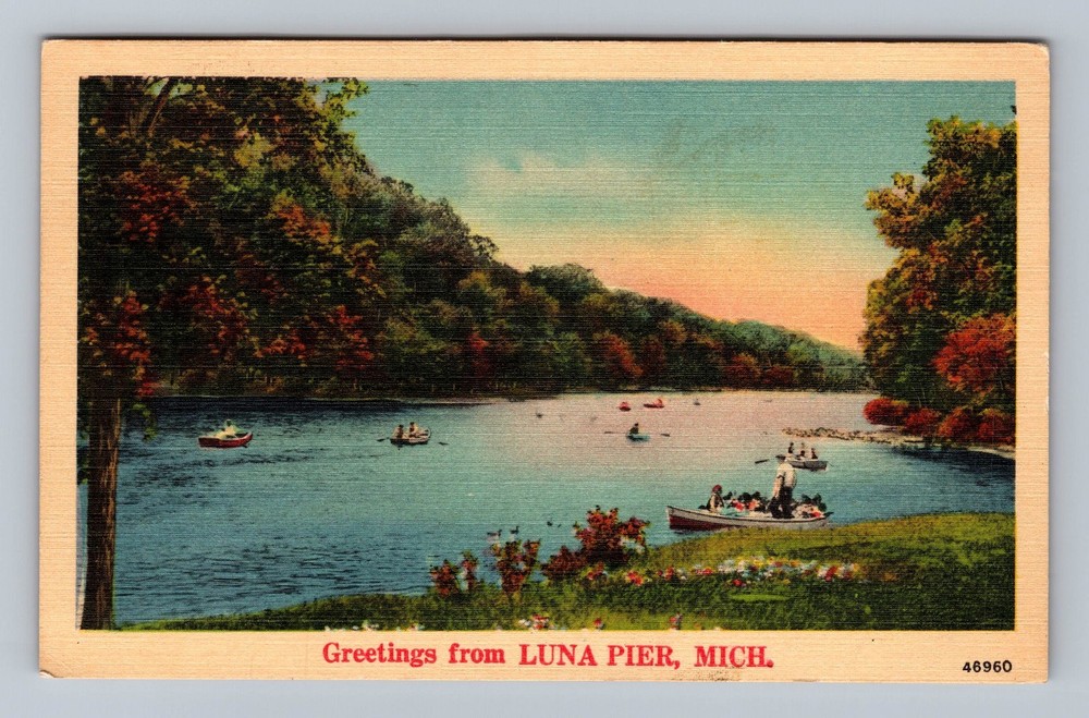 Luna Pier MI-Michigan Greetings from Luna Pier Vintage Postcard