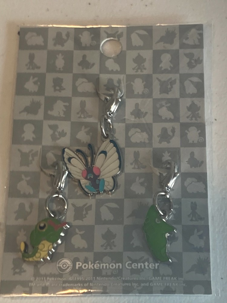 Pokemon Center Caterpie Metapod Butterfree Metal Keychain Charm Sealed New