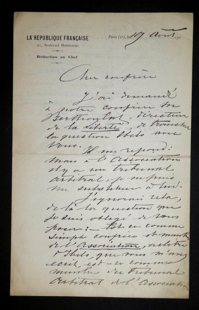 Jules LAFFITTE - SIGNED AUTOGRAPH LETTER, Paris