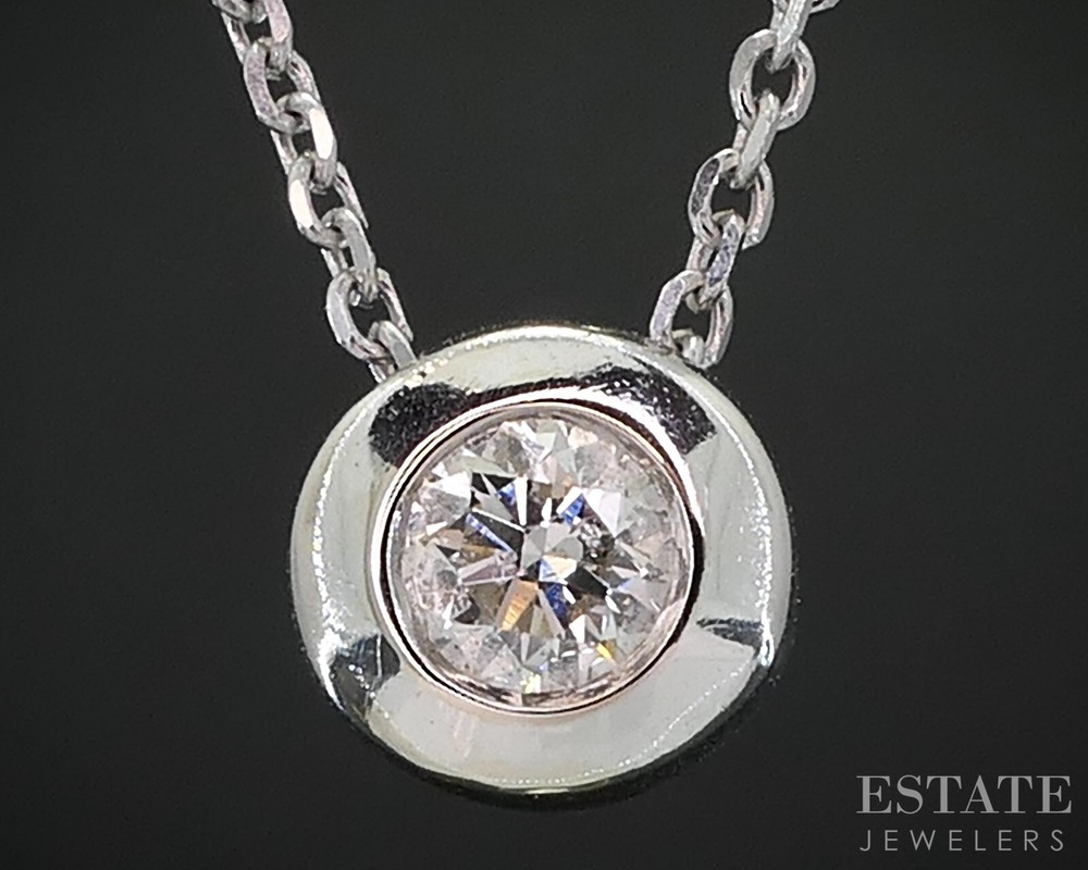 14k White Gold EFFY Bezel Solitaire Necklace with 0.14ct Diamond 2.2g