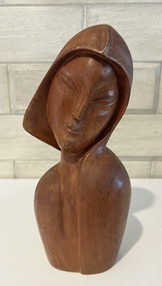 VTG Hand Carved Wood Madonna MCM Sculpture Bust 8.5” X 4” X 3”