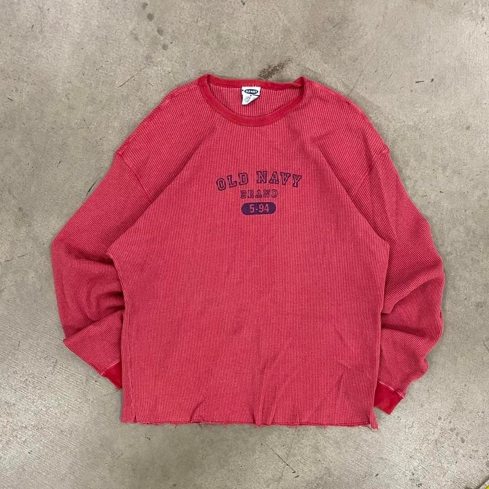 Vintage 90s Old Navy Red Thermal Longsleeve Made in USA Size M Y2K