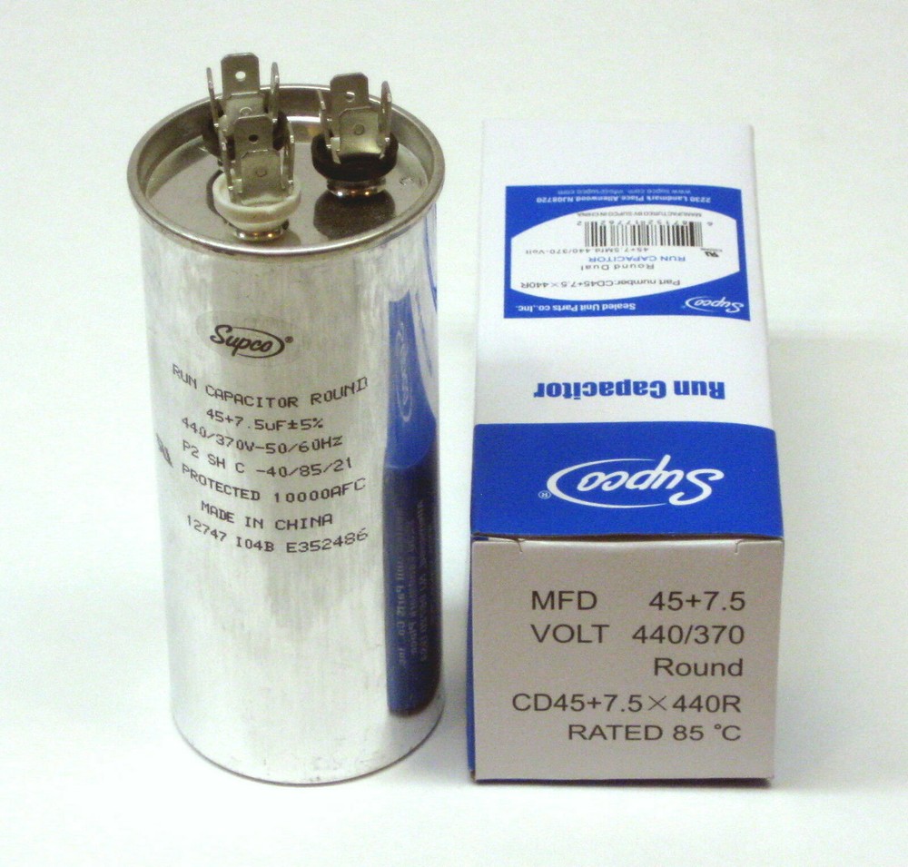 Air Conditioning HVAC Round Dual Motor Run Capacitor 45 + 7.5 MFD 440 Volt