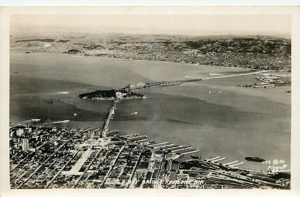 1930s San Francisco California Bay Bridge Airview Piggott RPPC Postcard 26-3139