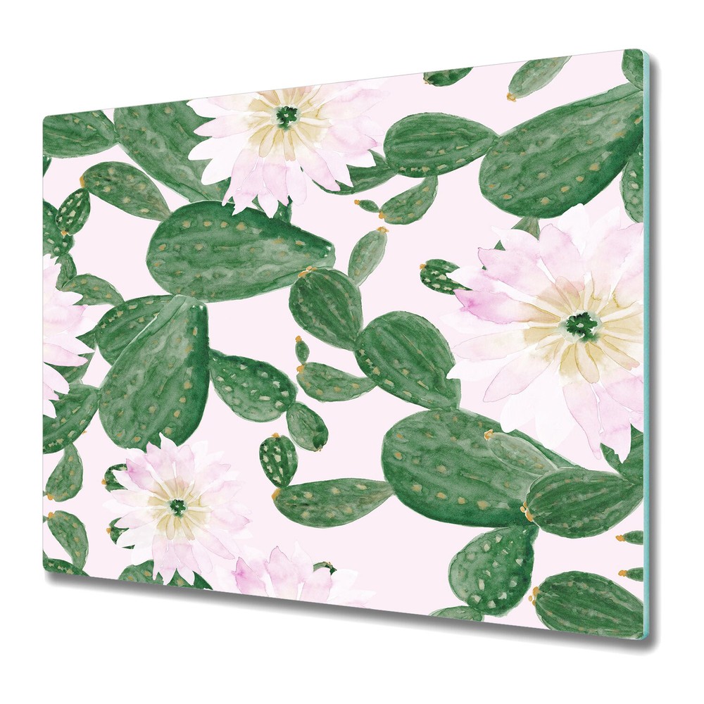 Glass Kitchen Chopping Cutting Board Worktop Saver Cacti Flowers Cactus 60x52