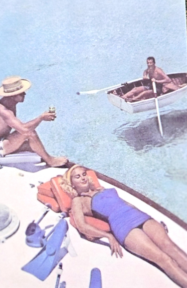 Man in Boat Lady Sunbathing Postcard 4