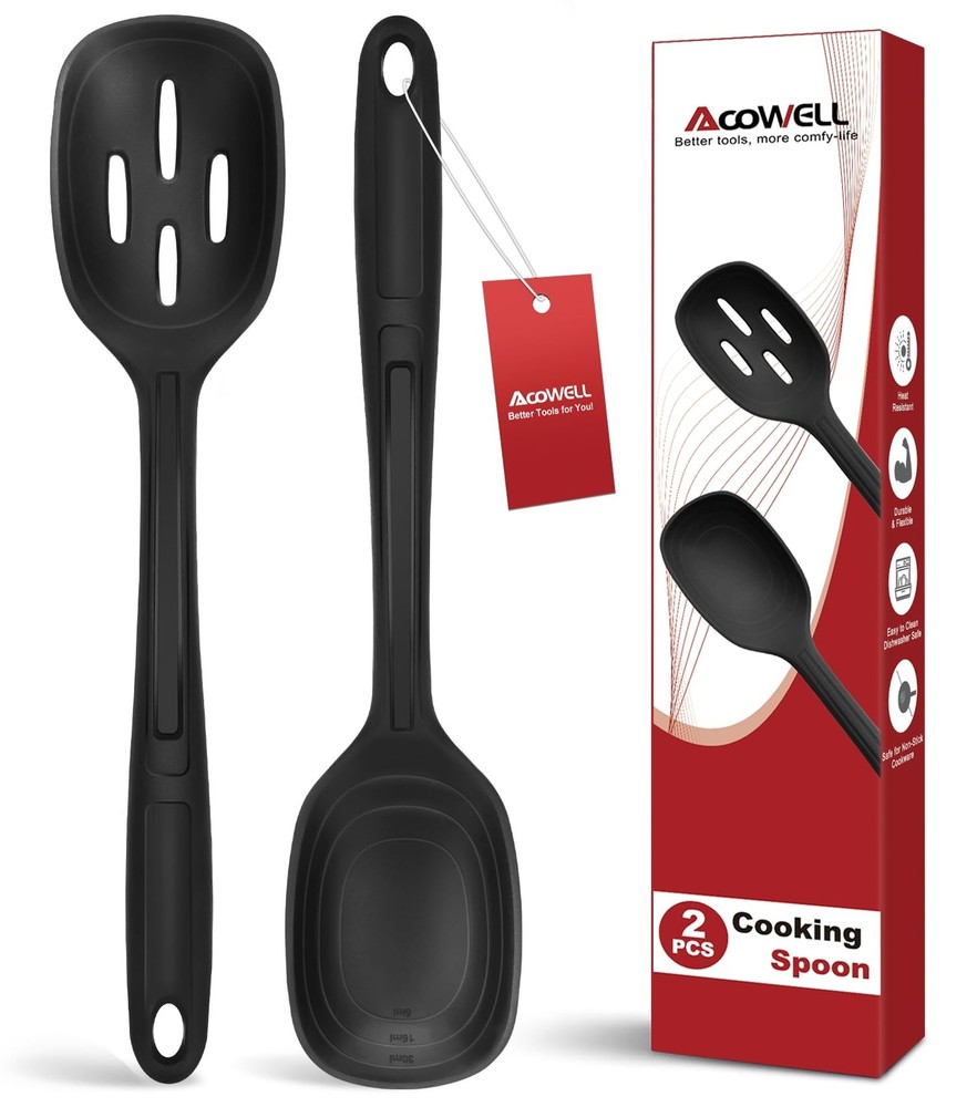Silicone Cooking Spoon Set, Premium Non-Stick Solid and Slotted Spoon Pack of...