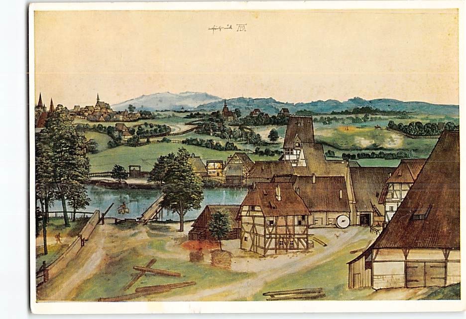 Postcard The Wire-Drawing Mill Painting by Albrecht Dürer