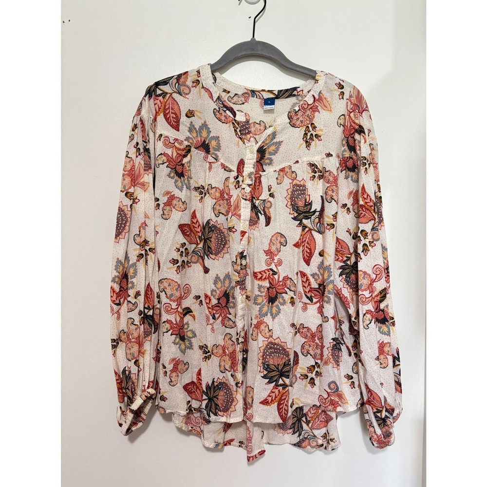 Old Navy Boho Paisley Floral Blouse XL Peasant Cottagecore Flowy Top Witchy