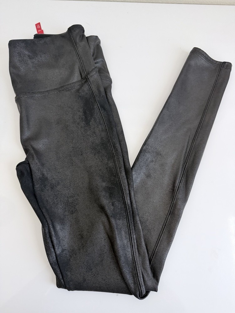 SPANX Faux Leather Leggings Women’s Small Petite Black High Waist Pull On