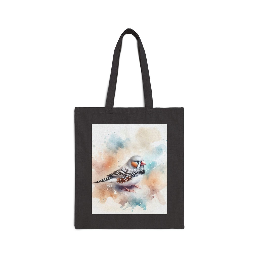 Cotton Canvas Tote Bag with Watercolor Zebra Finch Design, Perfect Gift