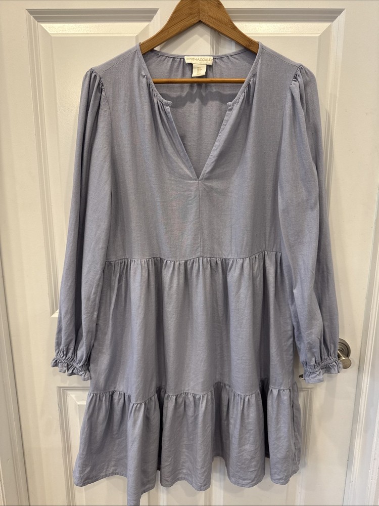 Cynthia Rowley Dress Womens 100% Linen SZ Small Dress with POCKETS Blue
