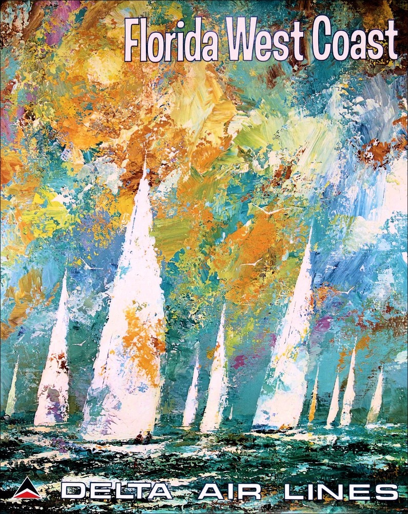 Florida West Coast Airline Travel Delta Sailing Beaches Vintage Poster Print