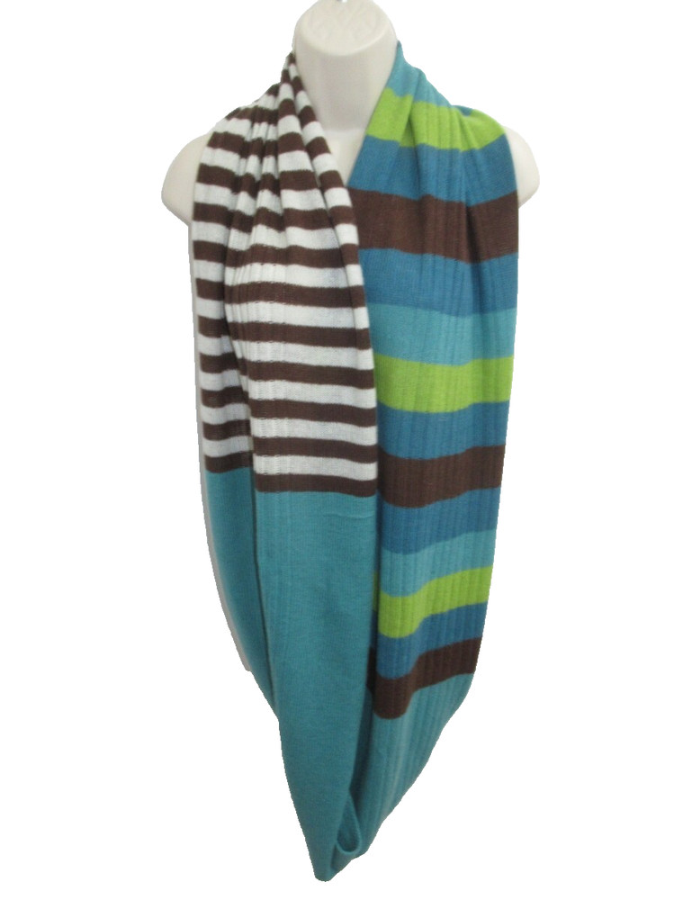 Nordstrom 100% Cashmere Large Blue Brown Knit Infinity Scarf 18 x 39 in