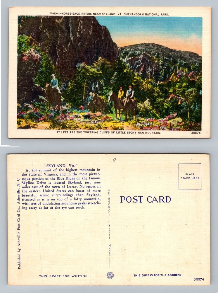 Skyland, VA-Virginia Horseback Riders Little Stony Man Mountain Vintage Postcard