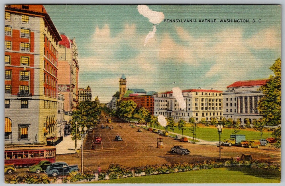 Vtg Linen Postcard Pennsylvania Avenue Washington, D.C 1930s