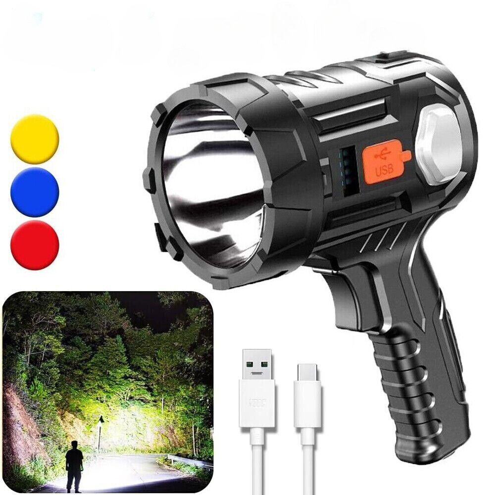 900000000LM Solar/USB LED Searchlight Rechargeable Spotlight Handheld Flashlight