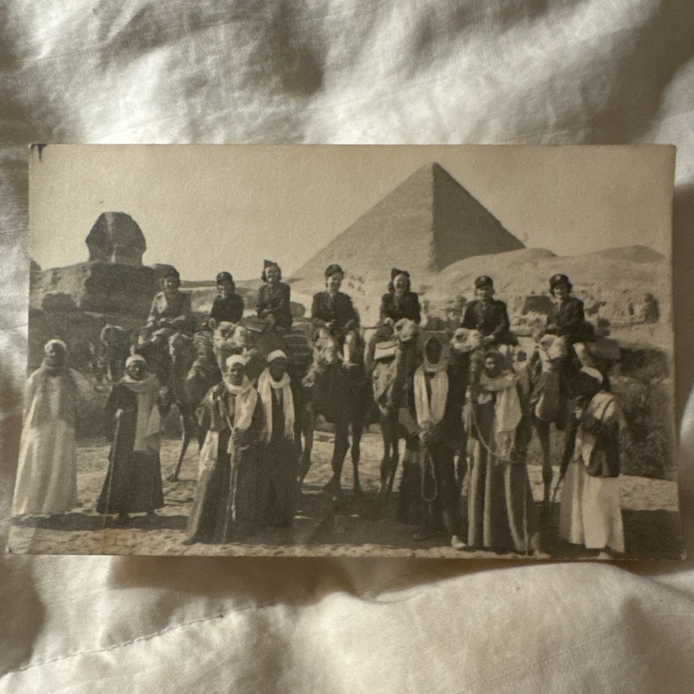 RPPC Postcard Women Soldiers On Camels at The Sphinx & Pyramids Giza, Egypt