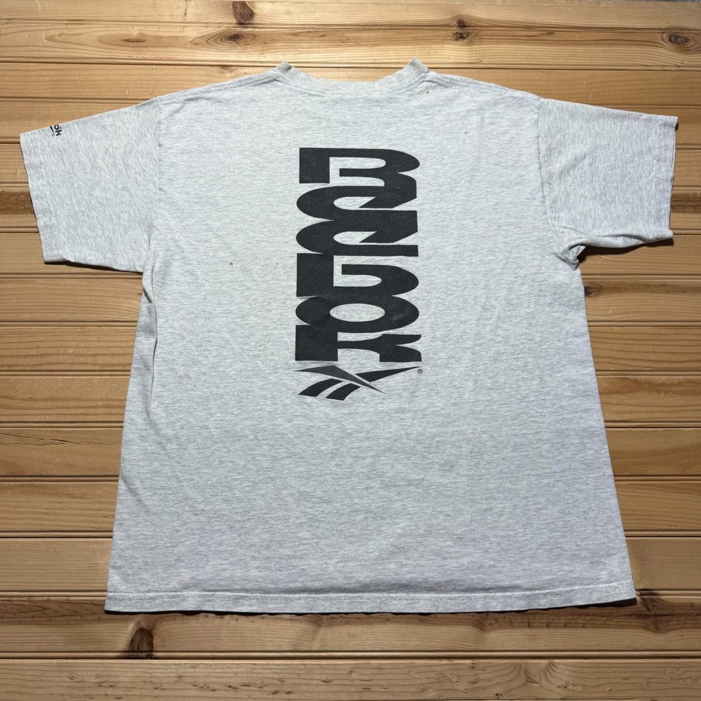Vintage 90s Reebok Vertical Block Spellout Logo Graphic T-Shirt USA Made - Large
