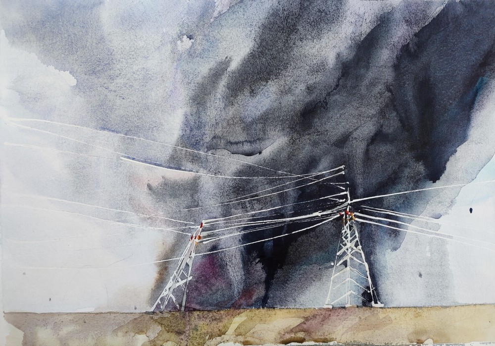 Original Watercolor Painting Misty Landscape Wall Art Storm Painting