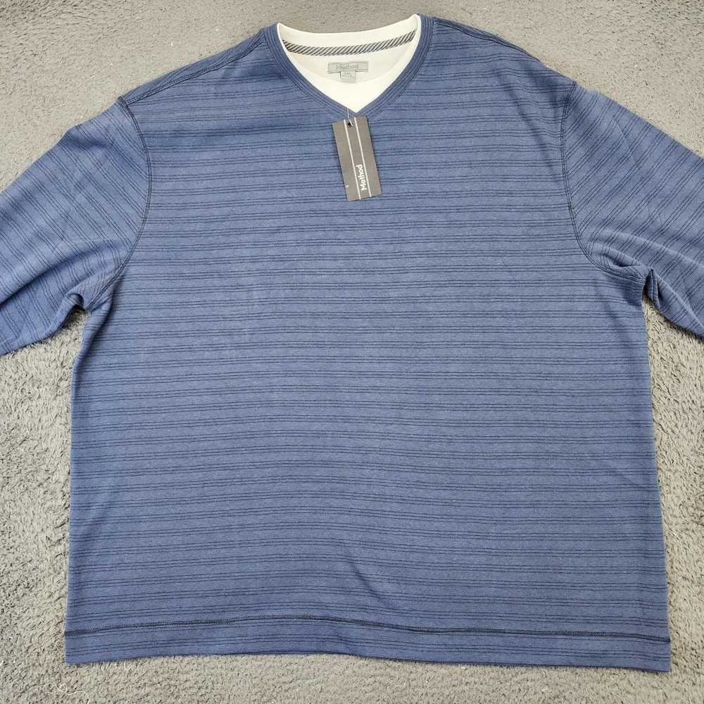 Method Shirt Mens 2XL Blue V Neck Long Sleeve Textured Stripe Knit Pullover