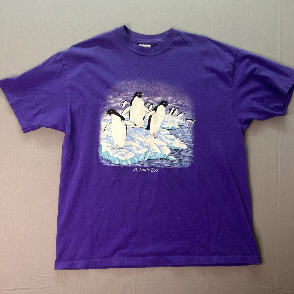 Vintage St. Louis Zoo T Shirt Hanes Beefy T Made In USA XL Purple Single Stitch