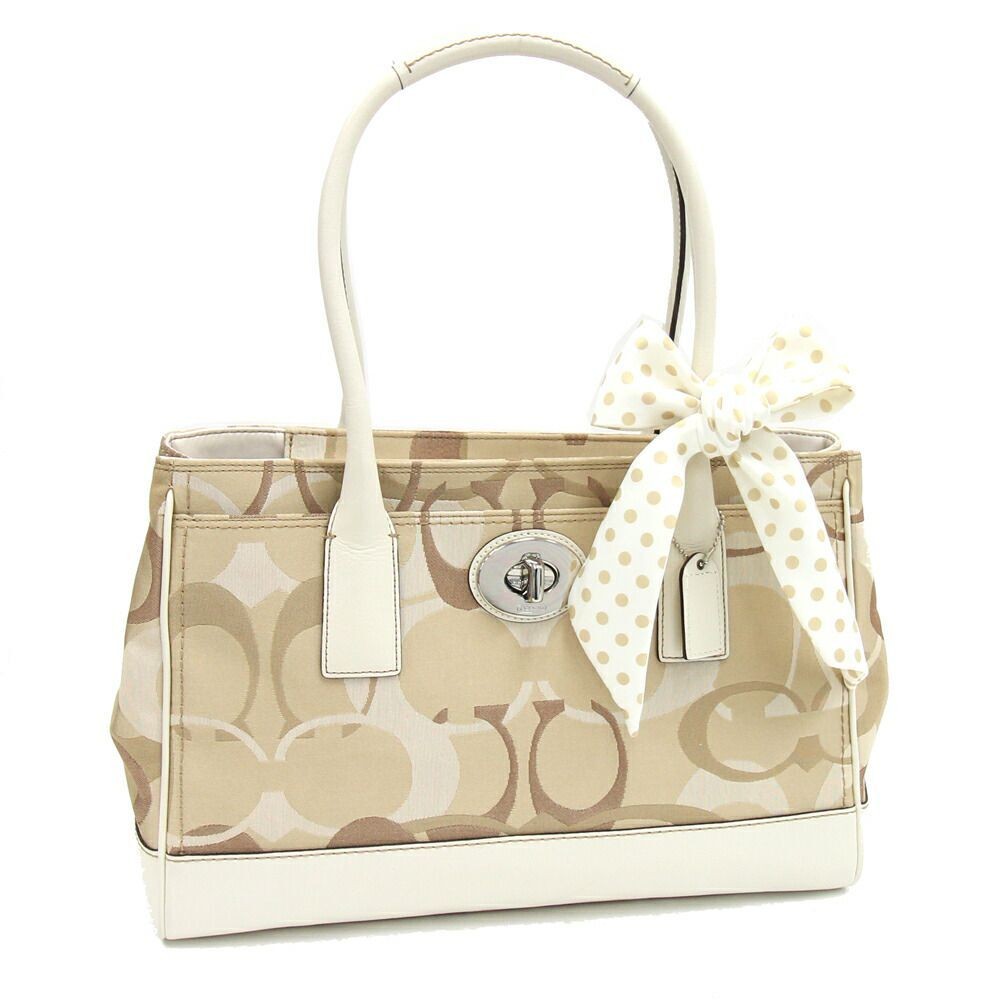 COACH Tote Bag Optic Signature Madeline Tote 11821 Beige Ivory Canvas Leather Us