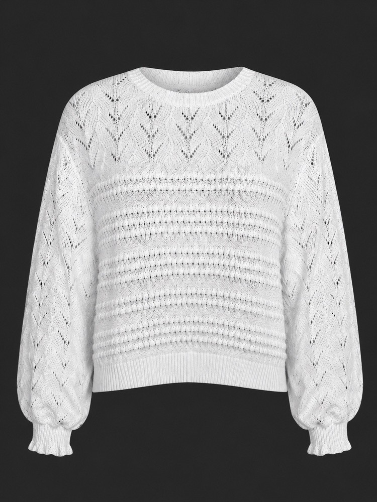 Lauren Conrad LC Ivory Pointelle Knit Sweater XL Balloon Sleeve Cozy Boho