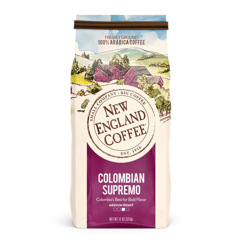New England Coffee Colombian Supremo Medium Roast Ground Coffee, 11Oz Bag (Pack