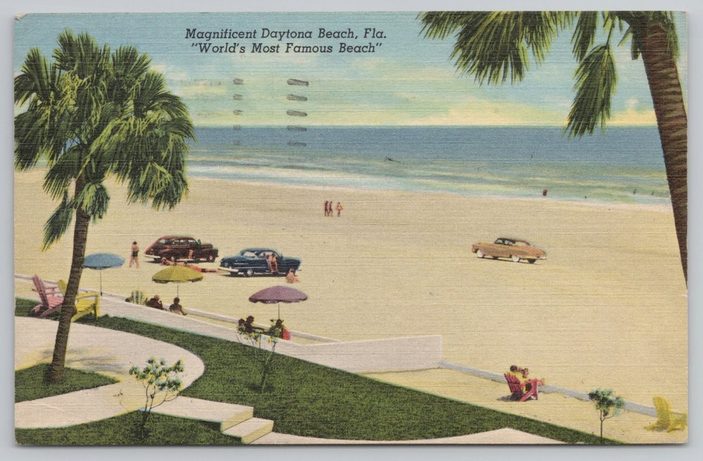 Magnificent Daytona Beach Florida FL Postcard World's Most Famous Beach Linen