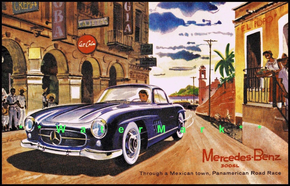 Mercedes Benz 300SL Panamericano Carreras Carreteras Vintage Póster Impresión Anuncio Coche Alemán