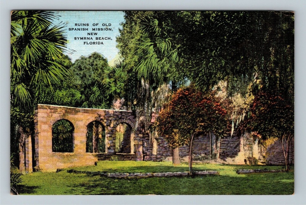 New Symrna Beach, FL-Florida, Ruins Of Old Spanish Mission Vintage Postcard