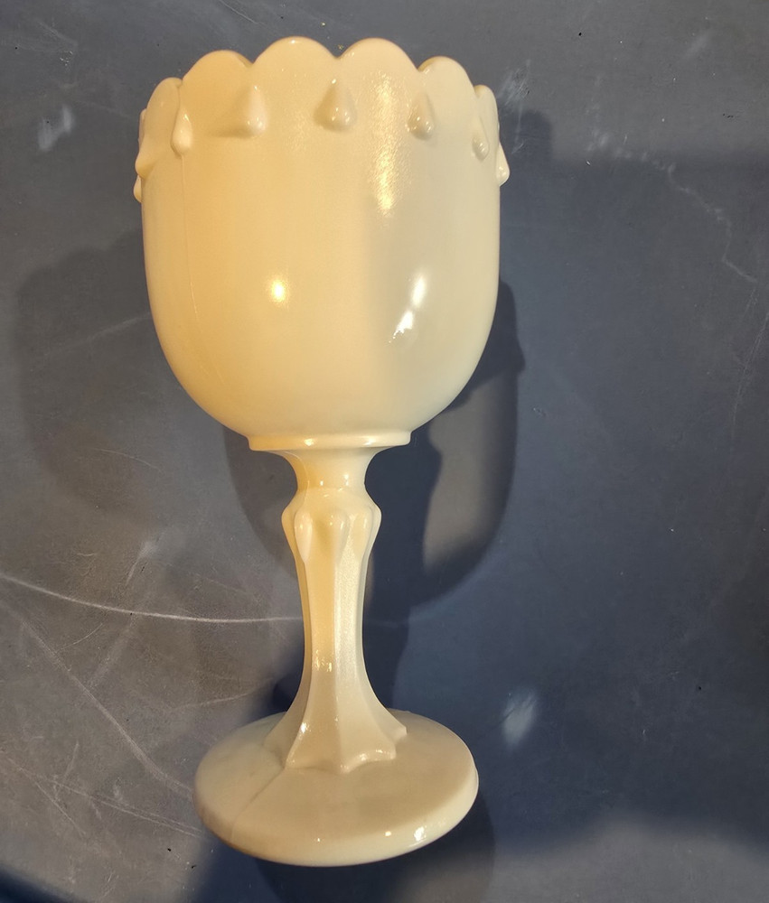 White Milk Glass Goblet with Scalloped Rim Pedestal Cup Drinkware