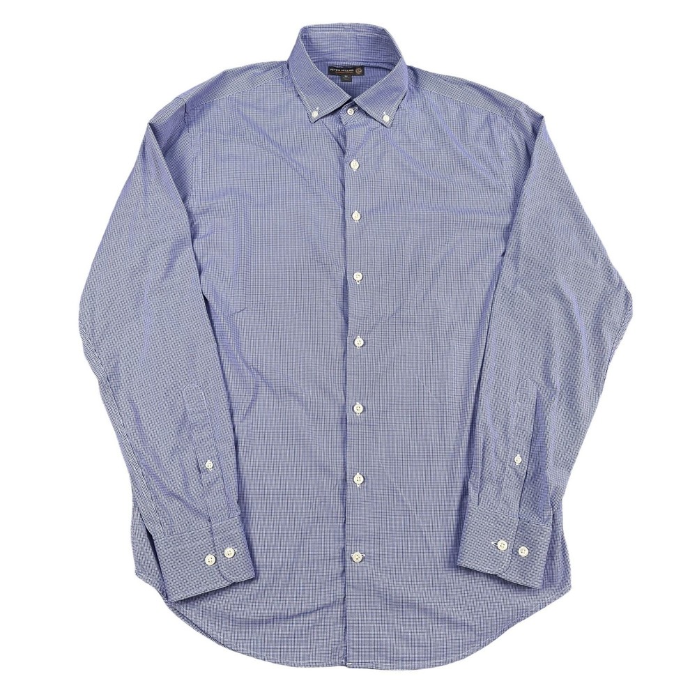 Peter Millar Summer Comfort Blue Purple Check Button Down Shirt Medium Ledgerock