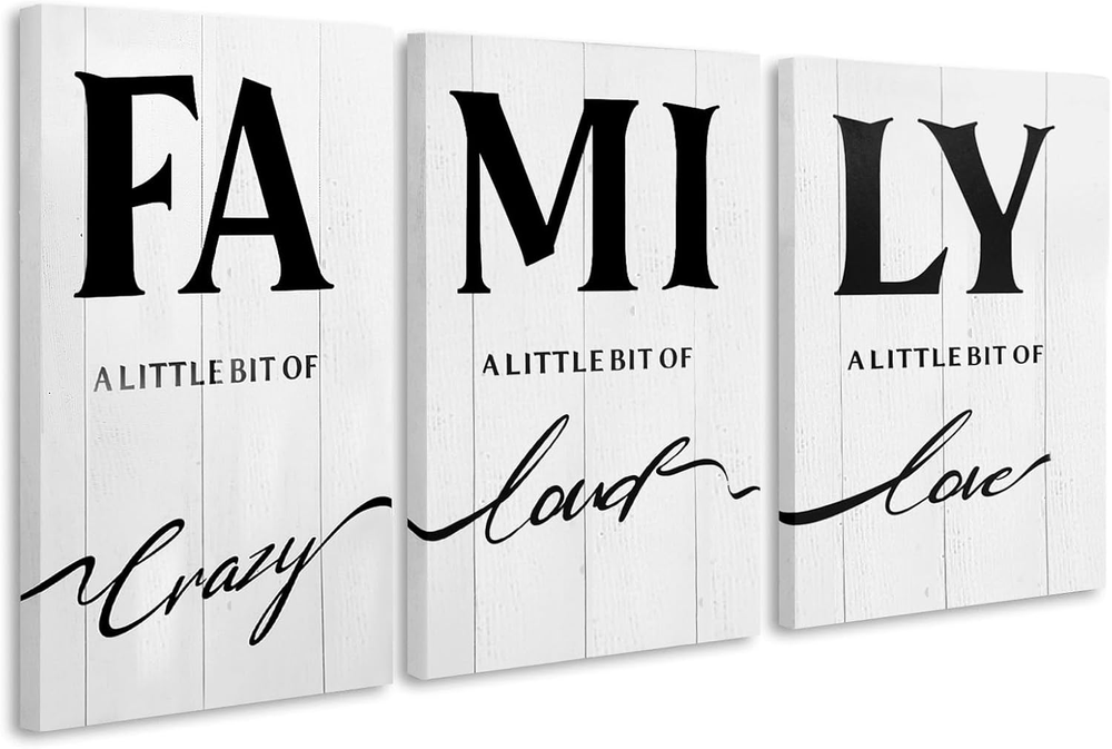 Family Wall Decor Set of 3,Canvas Wall Art,Family Prints Signs Framed, Retro Art