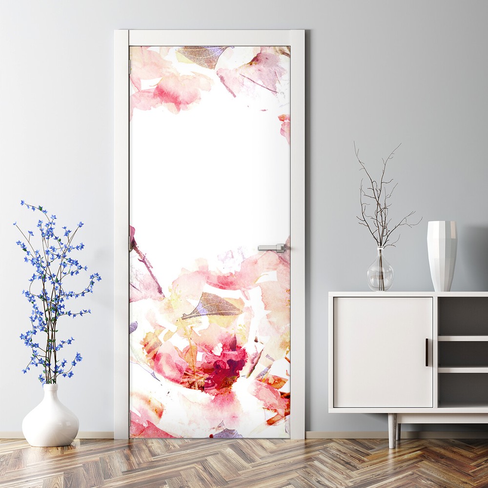 Spring Floral Bubble Free Door sticker Watercolour Decal Decor Peel and stick