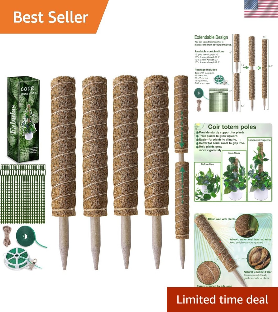 Durable 16 Inch Cocoa Moss Pole Set for Climbing Plants Indoor Support  