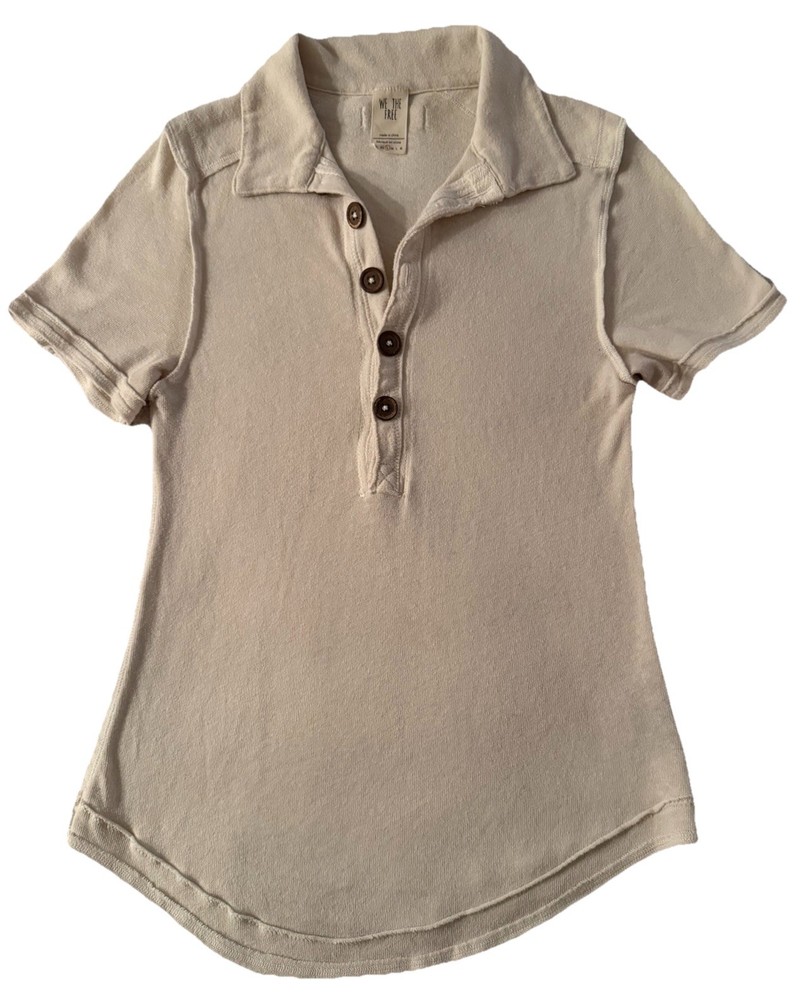 💕FREE PEOPLE We The Free Poppy Polo Short Sleeve Shirt-Cream-Size S💕