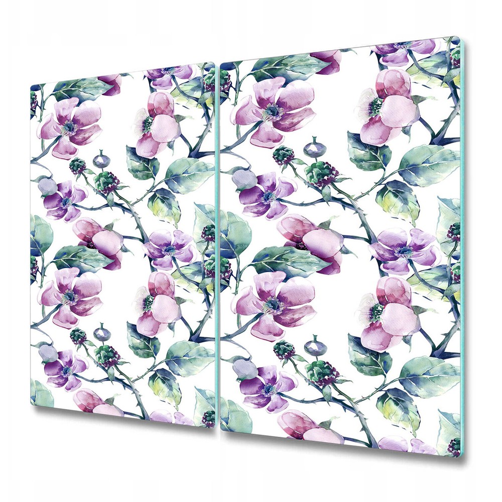 Glass Chopping Cutting Board Pale blackberry flower Watercolour Purple green