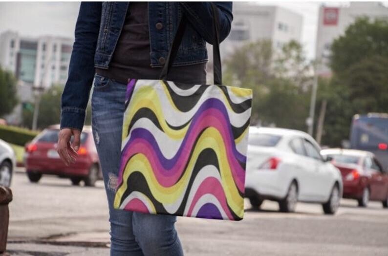 Wavy Lines Canvas Tote Bag for Women with Printed Design