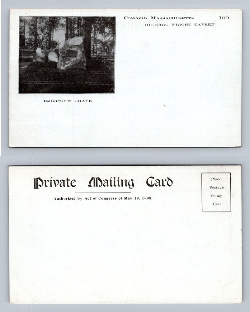 Concord, MA-Massachusetts, Emerson’s Grave Wright Tavern Vintage Postcard